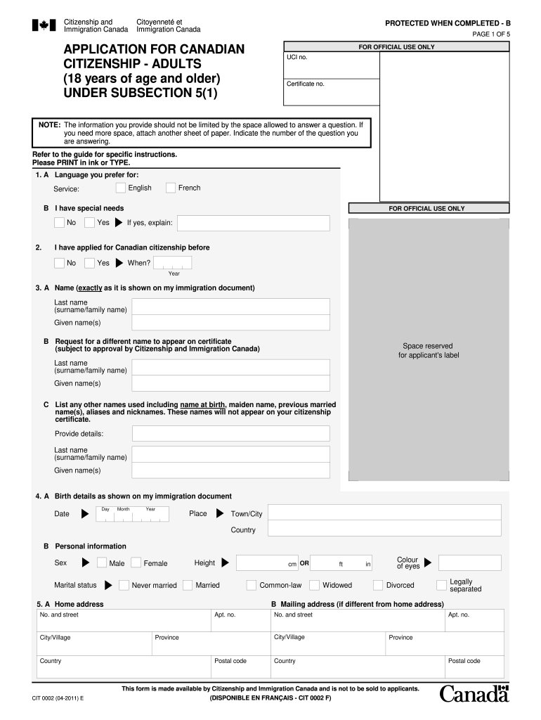  Canadian Citizenship Application Form 2011