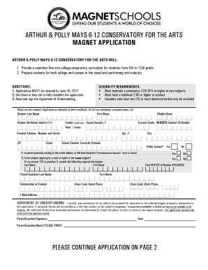 Arthur &amp; Polly Mays 6 12 Conservatory for the Arts Magnet Application  Form
