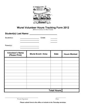 Volunteer Hours Sheet Print Out  Form