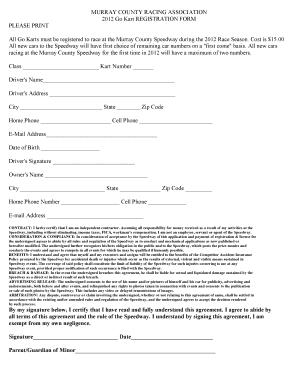 Go Kart Registration  Form