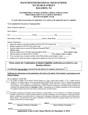 Manchester High School Nj Application  Form