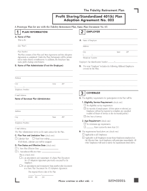 Adoption Agreement Retirement Plans  Form