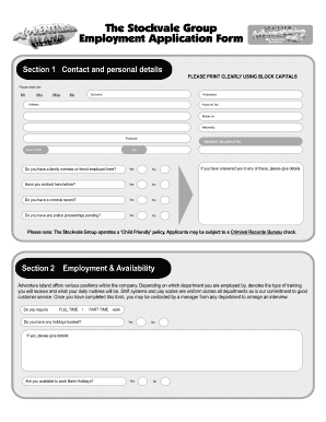 Adventure Island Application  Form