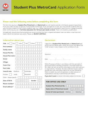 Metro Card Registration  Form