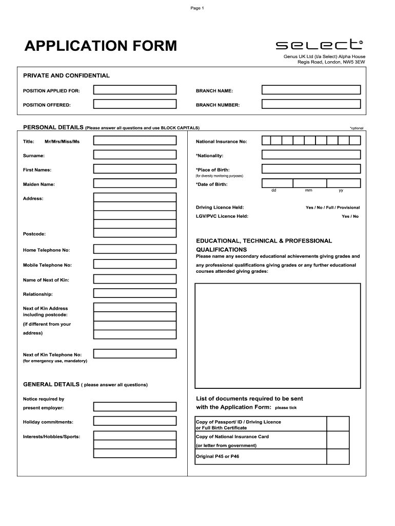 Select Fashion Application Form