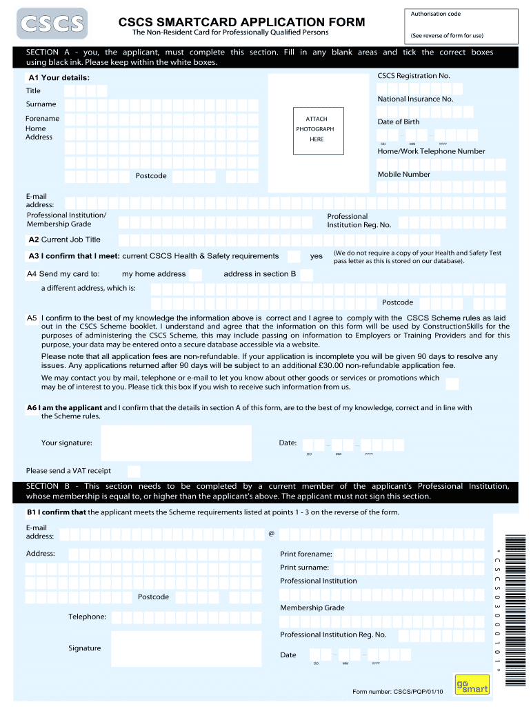 Cscs Smartcard Application Form for Craft and Operative Level Occupations