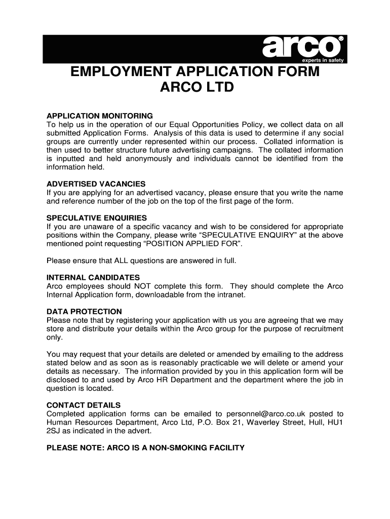 Arco Job Application Preston  Form