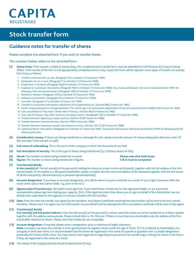 Stock Transfer Form Usa