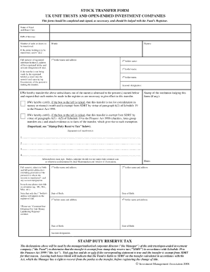 Investment Management Association Stock Transfer Form