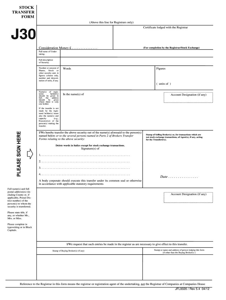  J30 Stock Transfer  Form 2012