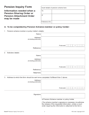Form P Pension Enquiry Form