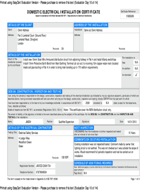 Domestic Electrical Installation Certificate Filled Form