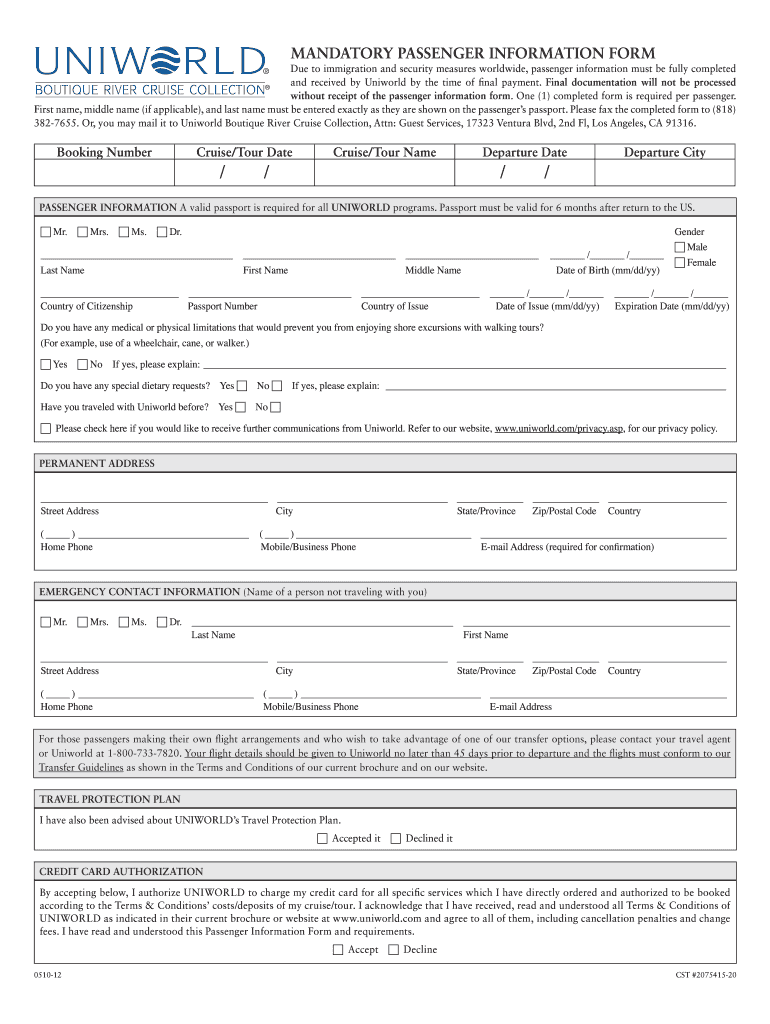  Viking Passenger Information Form 2012-2024