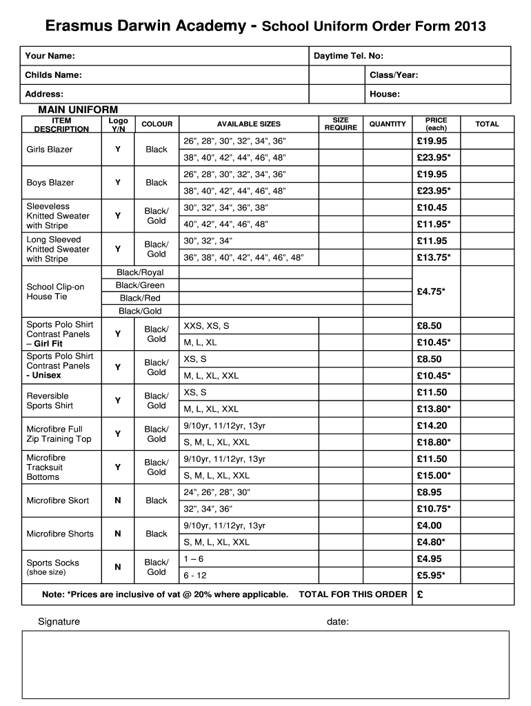 Uniform Order Forms