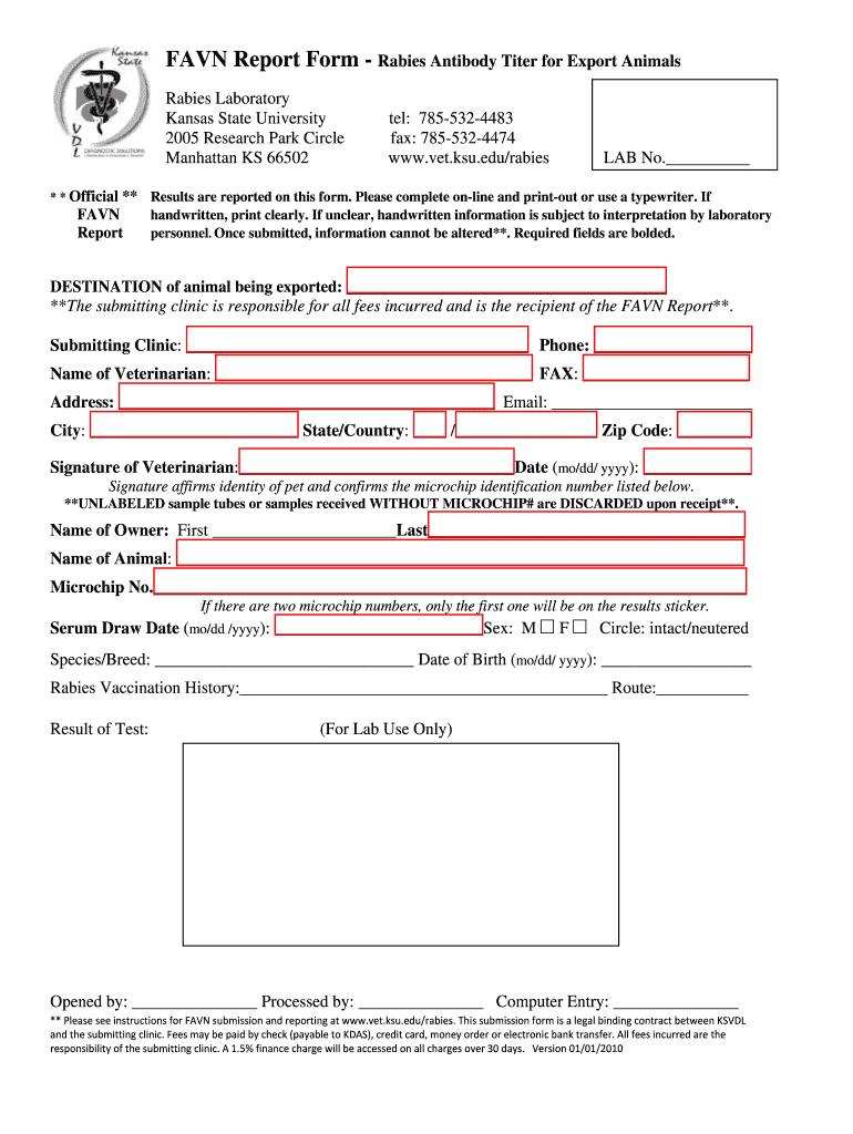  Favn Report Form Rabies Antibody Titer for Export Animals 2011