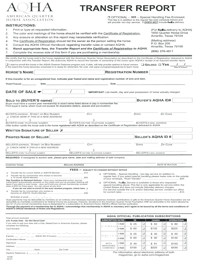 Aqha Transfer Form Fill Out and Sign Printable PDF Template signNow
