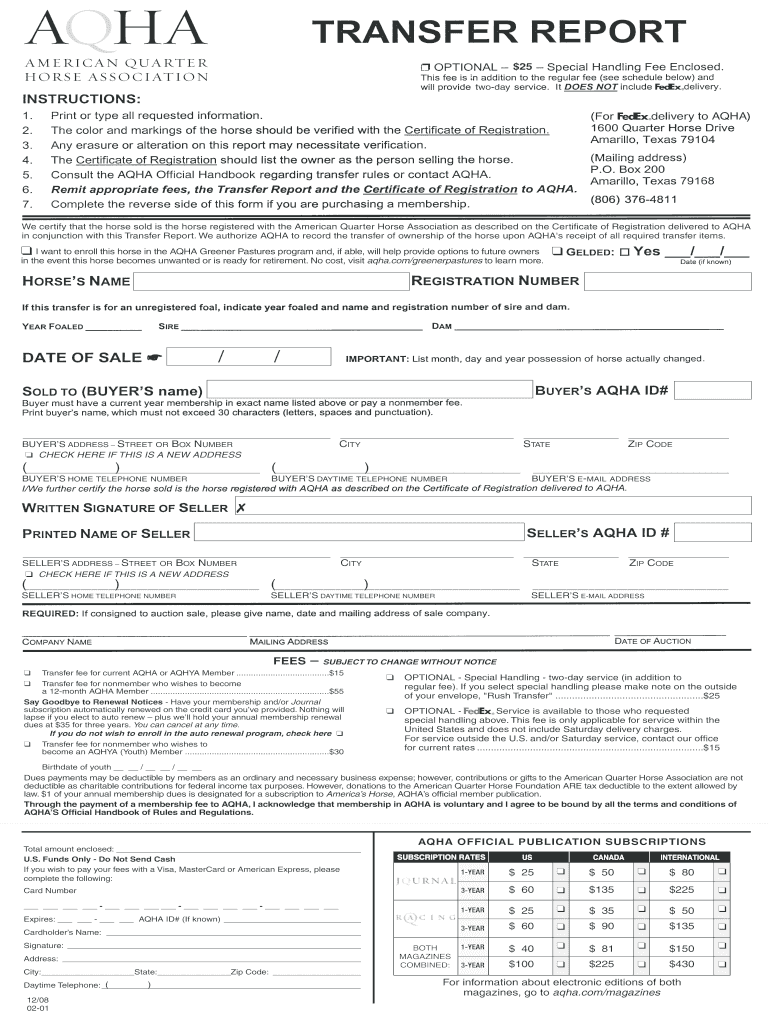  Printable Aqha Transfer Form 2008-2024