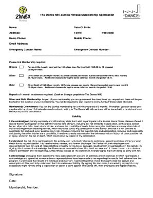 Zumba Registration Form