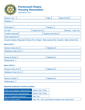 Prha Housing Application  Form