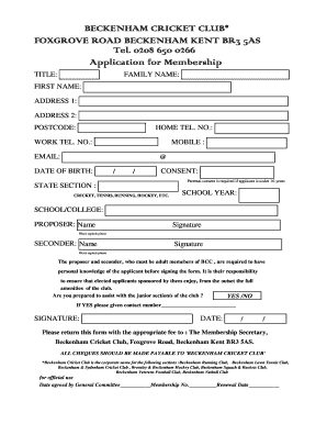 Cricket Membership Form