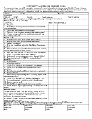 Bda Medical History Form