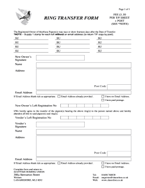 Irish Homing Union Transfers  Form