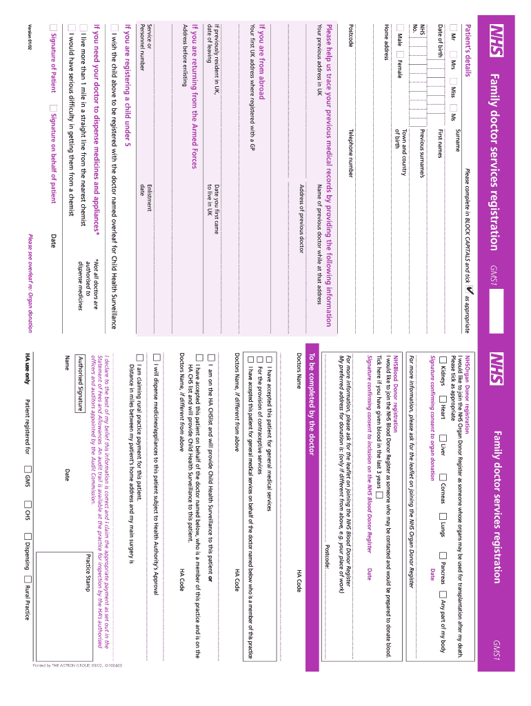 GMS1 Form  MyHealth