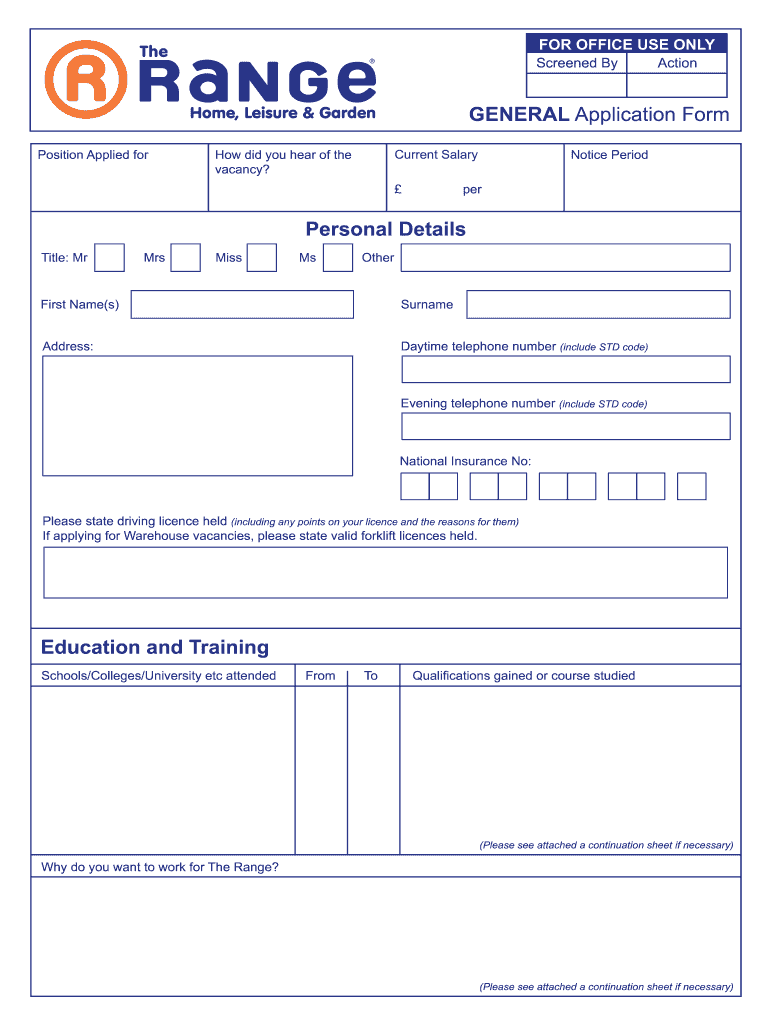 The Range Application Form