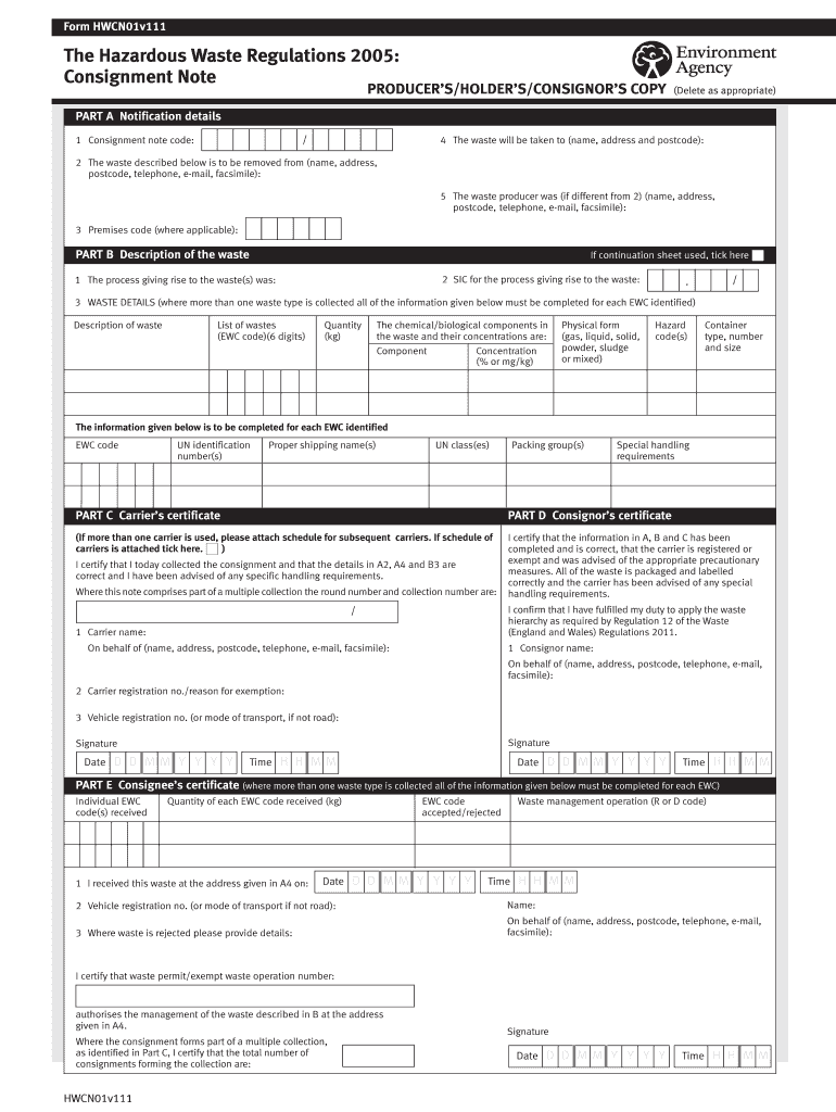  Hazardous Waste Consignment Note Excel 2005-2024