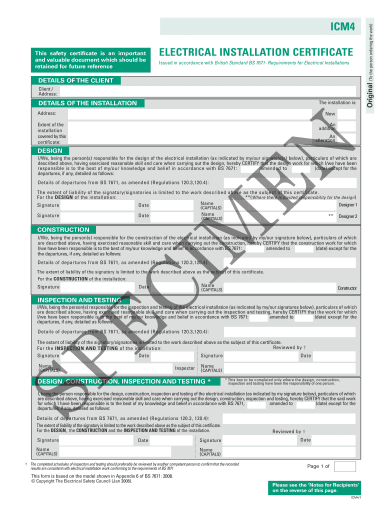 Electrician Certificate PDF  Form