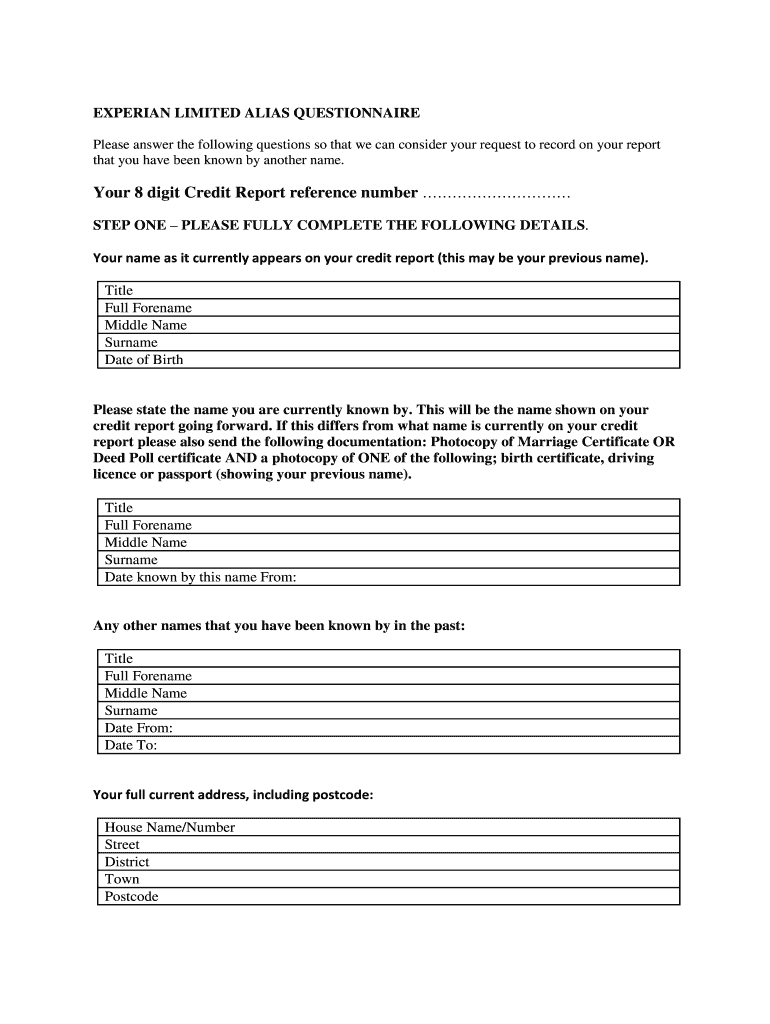 Experian Form