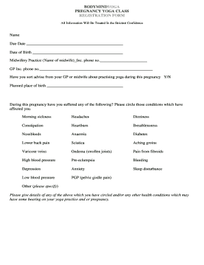 Yoga Class Registration Form