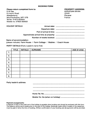 Railway Holiday Home Booking Form