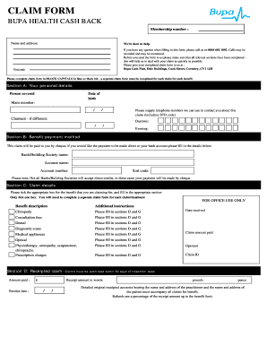 Bupa Cash Plan Claim  Form