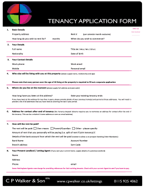  TENANCY APPLICATION FORM C P Walker &amp; Son 2014-2024