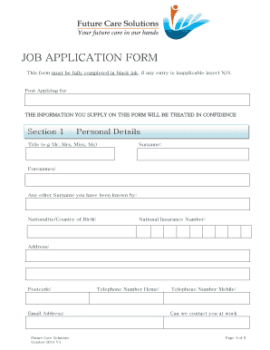 Future Care Job Application Form