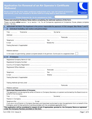 Get and Sign Form SRG 1312 Application for Renewal of an Air Operator&#39;s Caa Co 
