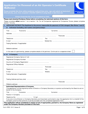 Form SRG 1312 Application for Renewal of an Air Operator&#39;s Caa Co