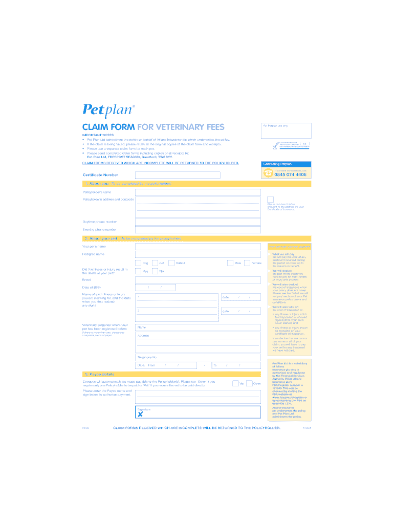 Petplan Claim Form