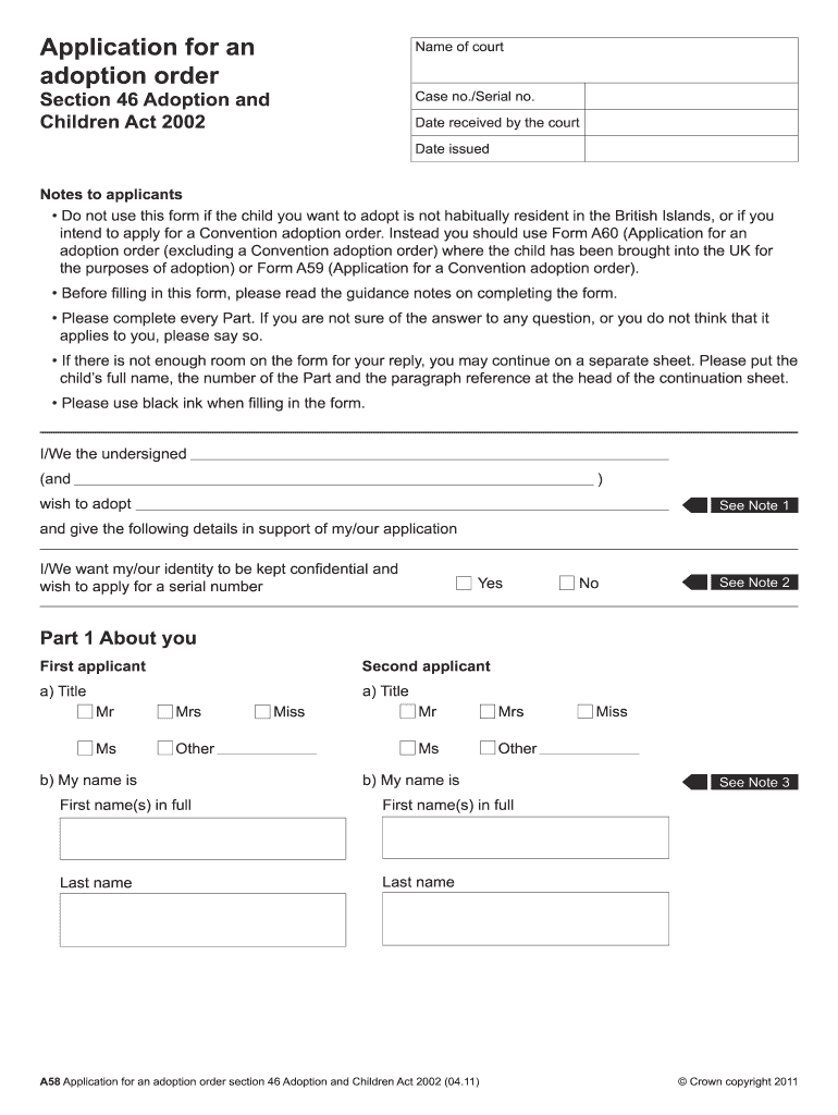 A58 Adoption Form