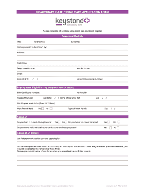 DOMICILIARY CARE HOME CARE APPLICATION FORM Personal