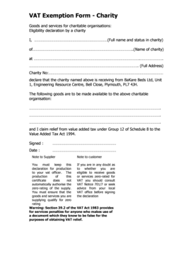 VAT Exemption Form Charity BaKare