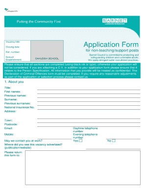 Barnet Job Application Form Non Teaching