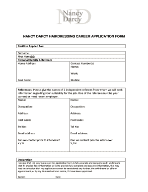 Hairdressing Application Form