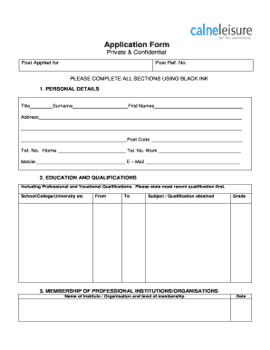 Leisure Centre Application Forms