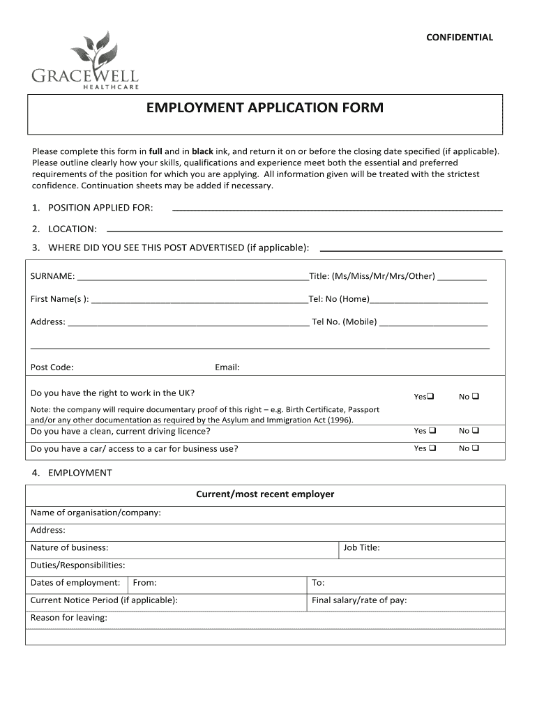 Gracewell Healthcare Application Form
