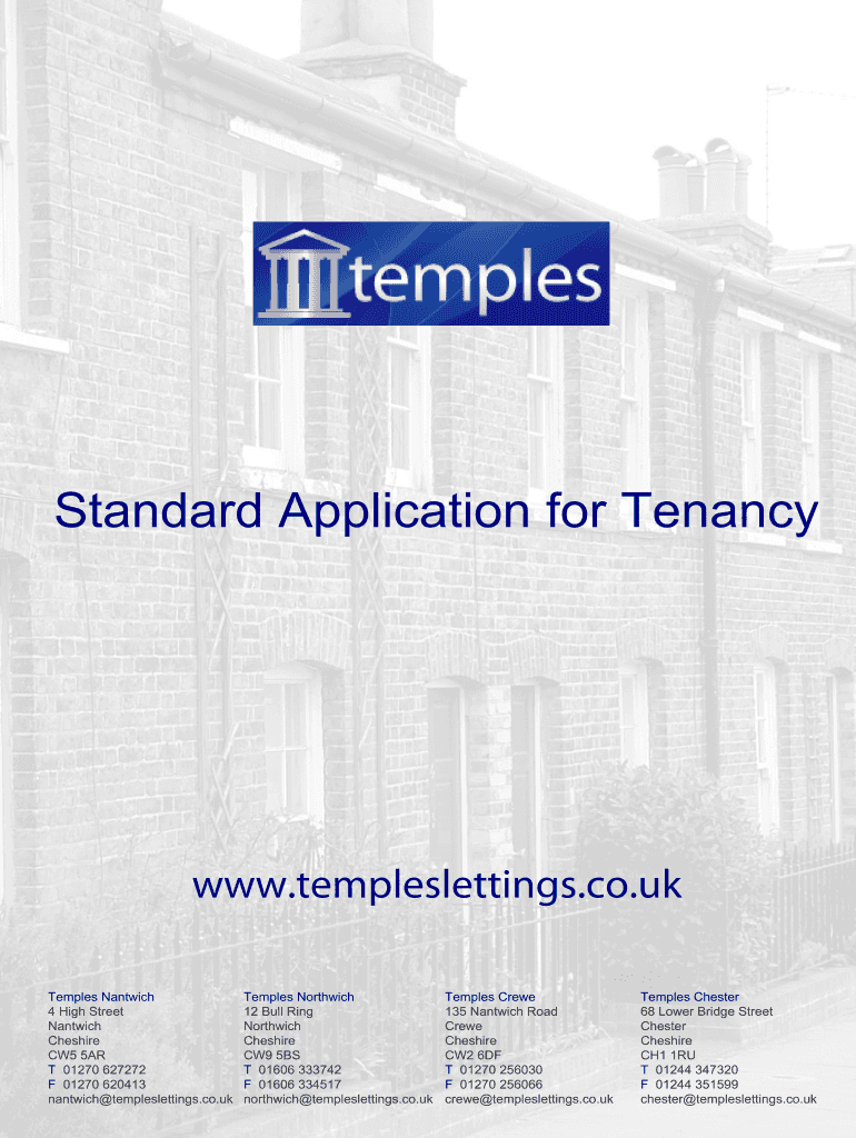 Standard Application Form  Temples Letting Agents
