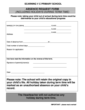 Printable Absent Notes for School  Form