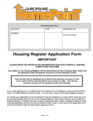 Shropshire Homepoint Application Form