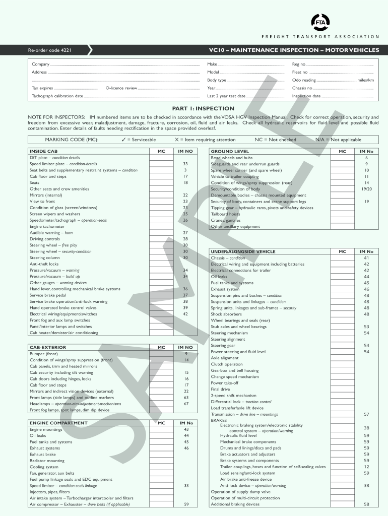 Hgv Inspection Sheet Template  Form